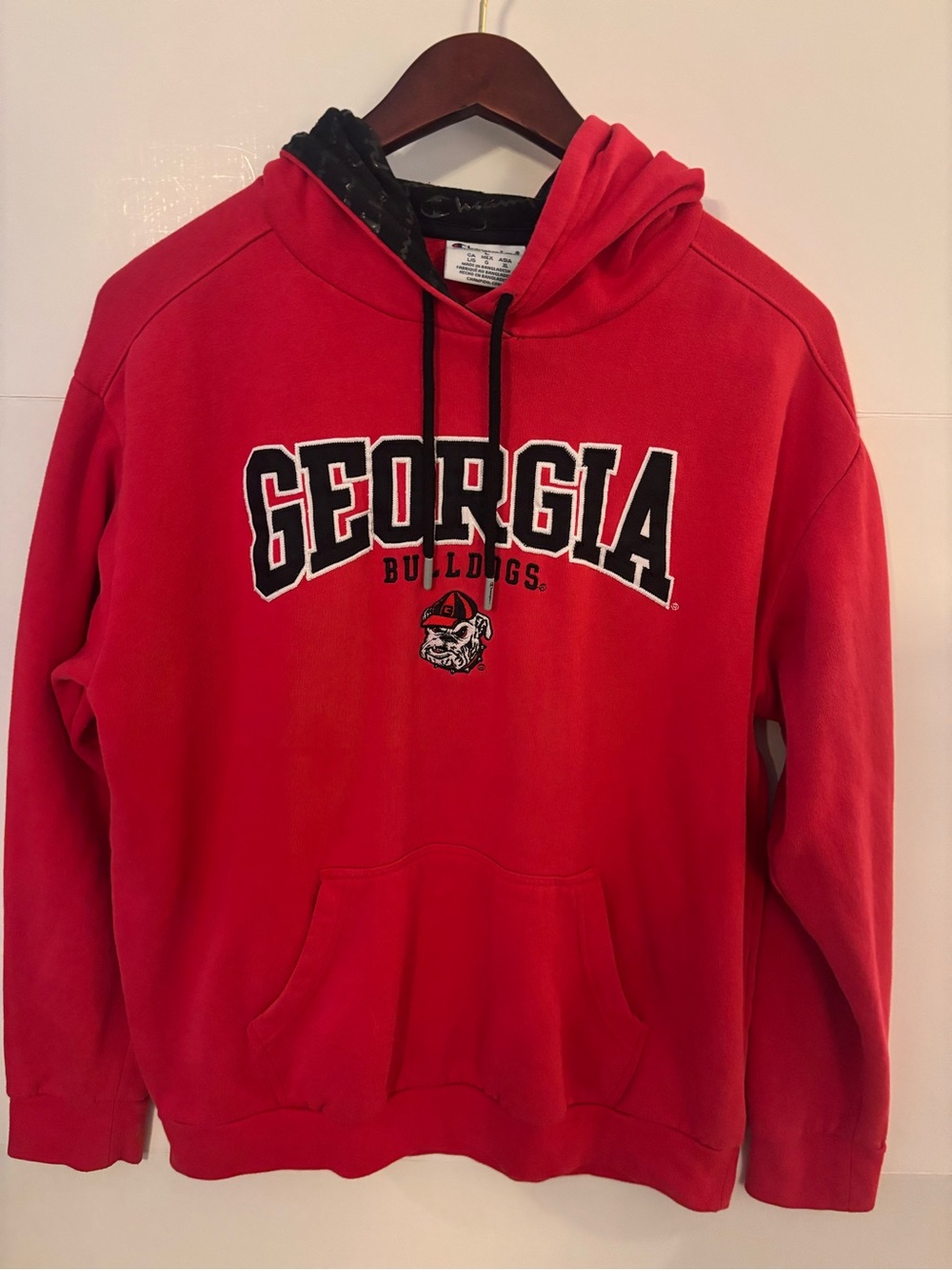 Champion Red Crewneck Hoodie with Black Lettering